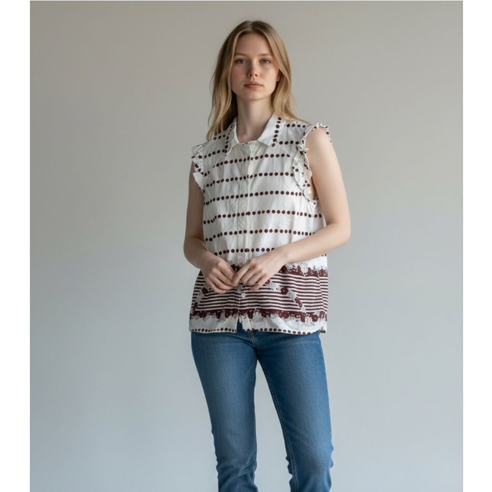 MARNI Sleeveless Polka Top Button Up Blouse Size Small